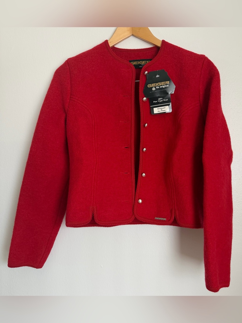 Geiger Tyrol Wool Cardigan Jacket Red EU 40 US Medium Button Closure New